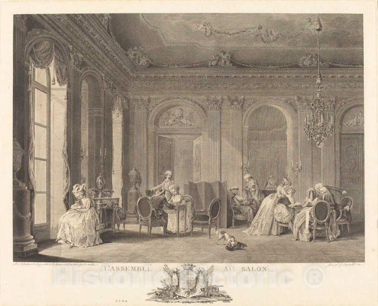 Art Print : Dequevauviller After Nicolas Lavreince, L'assemblee au Salon, 1783 - Vintage Wall Art
