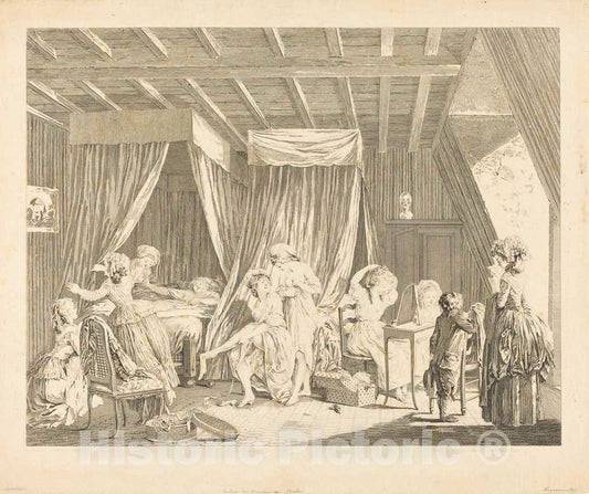 Art Print : Dequevauviller After Nicolas Lavreince, Le Lever des ouvrieres en Modes, 1784 - Vintage Wall Art