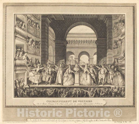 Art Print : Charles-Gaucher After Moreau, Couronnement de Voltaire (The Crowning of Voltaire), 1782 - Vintage Wall Art