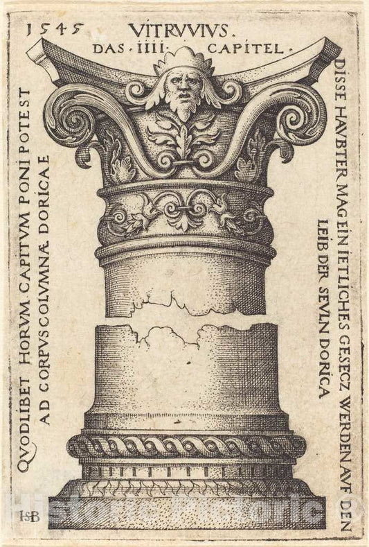 Art Print : Sebald Beham, Capital and Base of a Column, 1545 - Vintage Wall Art