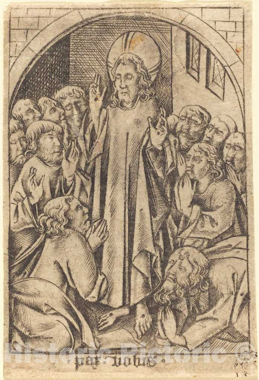 Art Print : Israhel Van Meckenem, Christ Appearing to The Disciples, c. 1465 - Vintage Wall Art