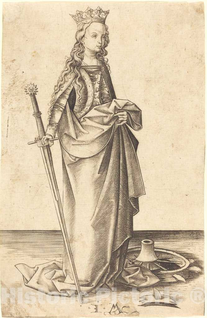 Art Print : Israhel Van Meckenem, Saint Catherine, c.1485 - Vintage Wall Art
