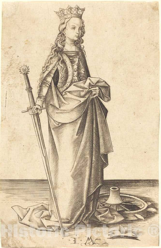 Art Print : Israhel Van Meckenem, Saint Catherine, c.1485 - Vintage Wall Art