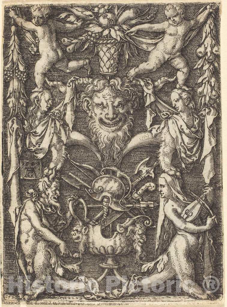 Art Print : Aldegrever, Ornament with Mask, 1550 - Vintage Wall Art