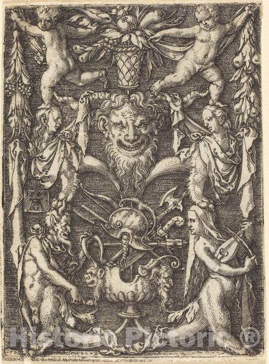 Art Print : Aldegrever, Ornament with Mask, 1550 - Vintage Wall Art