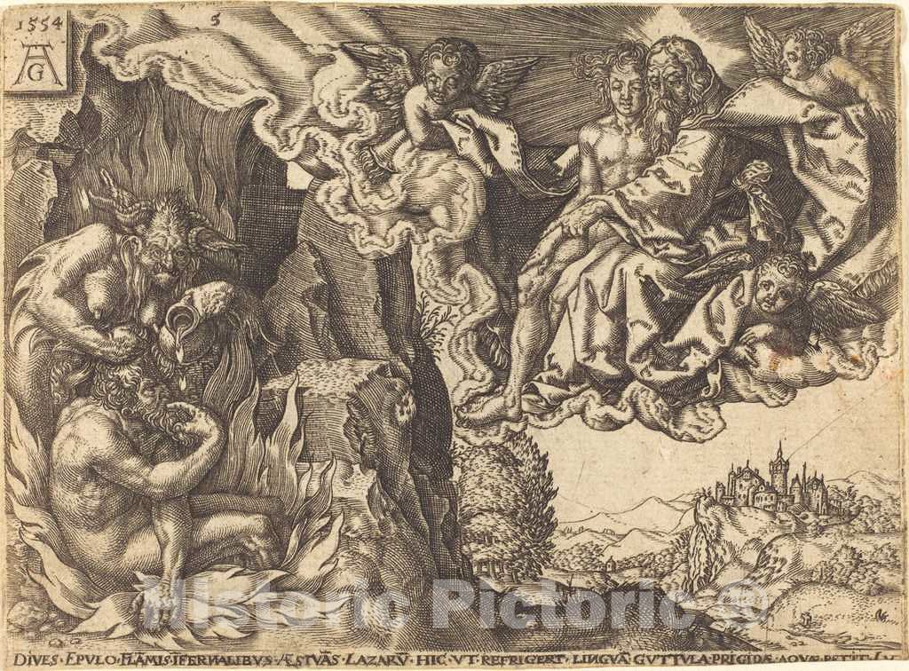 Art Print : Aldegrever, The Rich Man in Hell - Vintage Wall Art