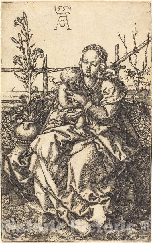 Art Print : Aldegrever, The Virgin Seated, 1553 - Vintage Wall Art