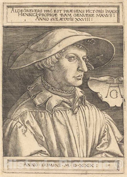 Art Print : Aldegrever, Self-Portrait, 1530 - Vintage Wall Art