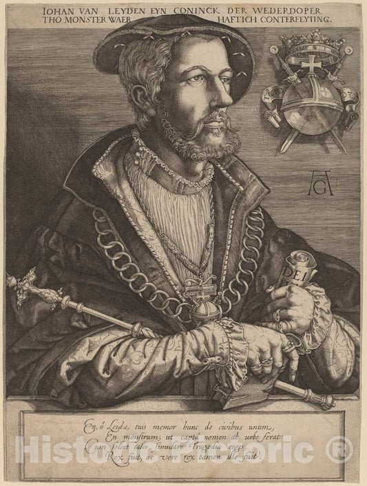 Art Print : Muller After Aldegrever, Johan Van Leyden (Jan Beukels), c. 1615 - Vintage Wall Art