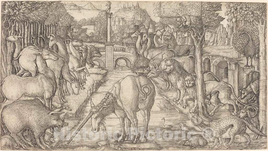 Art Print : Jean Duvet, The Unicorn Purifies The Water with Its Horn, c.1558 - Vintage Wall Art