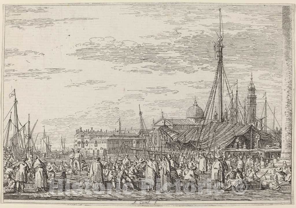 Art Print : Canaletto, The Market on The Molo, c.1741 - Vintage Wall Art