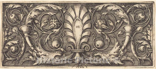 Art Print : Sebald Beham, Ornament with Two Grotesque Dolphins, in or Before 1531 - Vintage Wall Art