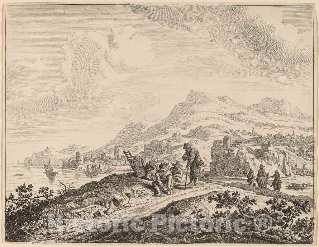Art Print : Jan Van Aken After Herman Saftleven, View of The River Rhine - Vintage Wall Art