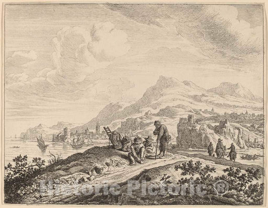 Art Print : Jan Van Aken After Herman Saftleven, View of The River Rhine - Vintage Wall Art