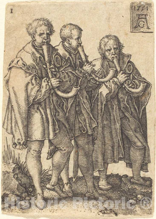Art Print : Aldegrever, Three Musicians, 1551 - Vintage Wall Art