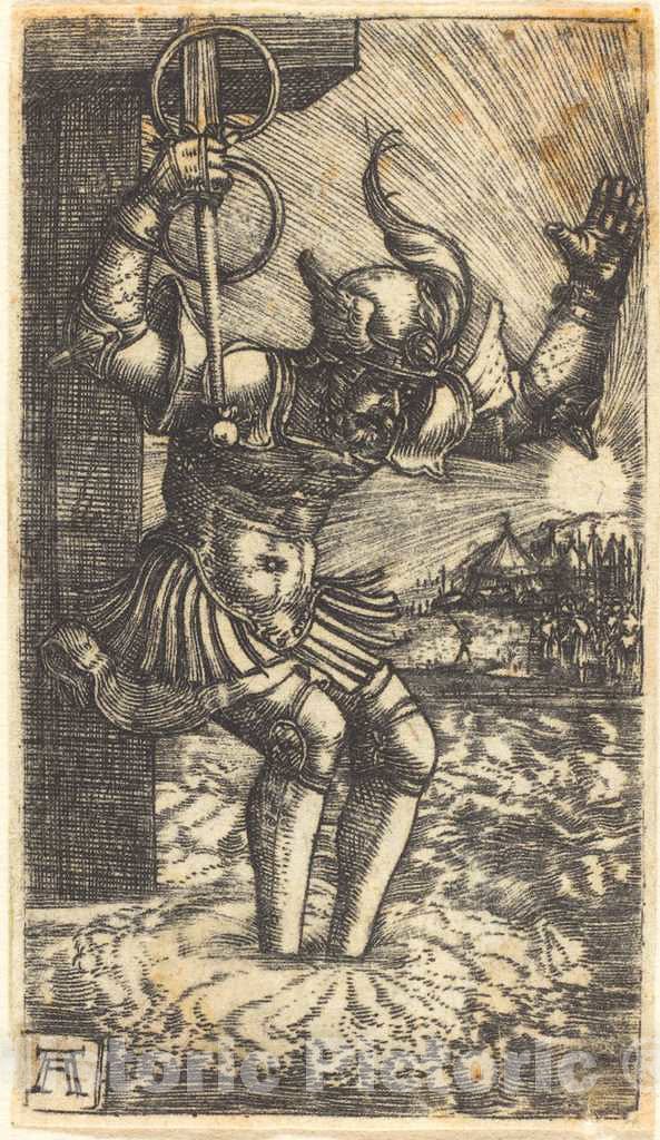 Art Print : Albrecht Altdorfer, Horatio Cocles Leaping into The River Tiber, c.1525 - Vintage Wall Art