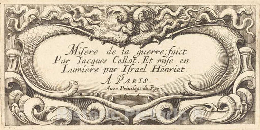 Art Print : Abraham Bosse, Title Page for Callot's The Small Miseries of War, 1636 - Vintage Wall Art