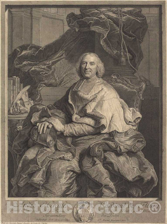 Art Print : Drevet After Hyacinthe Rigaud, AndrÃ© Hercules, Cardinal de Fleury, 1730 - Vintage Wall Art