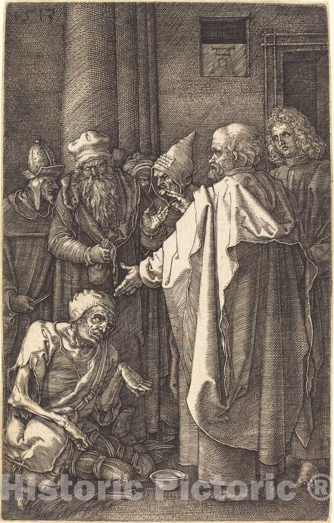 Art Print : Albrecht DÃ¼rer, Saint Peter and Saint John Healing a Cripple at The Gate of The Temple, 1513 - Vintage Wall Art