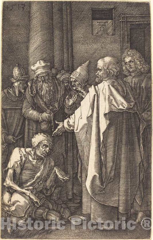 Art Print : Albrecht DÃ¼rer, Saint Peter and Saint John Healing a Cripple at The Gate of The Temple, 1513 - Vintage Wall Art