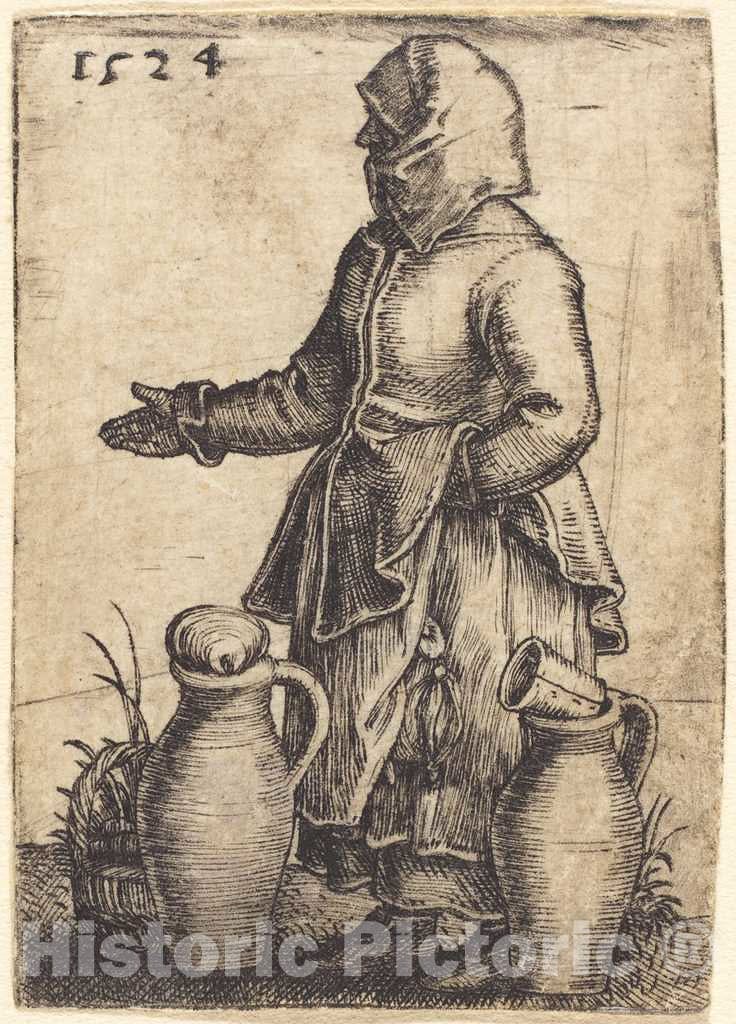 Art Print : Barthel Beham, Peasant Woman with Two Jugs, 1524 - Vintage Wall Art