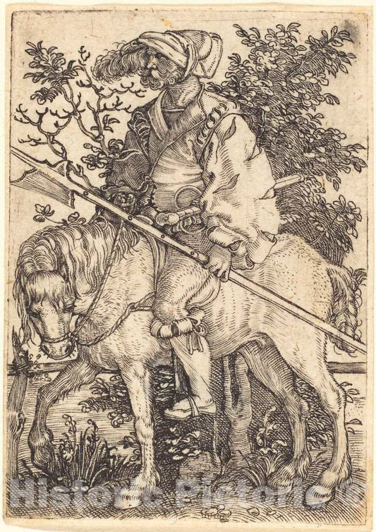 Art Print : Barthel Beham, Halberdier on Horseback - Vintage Wall Art