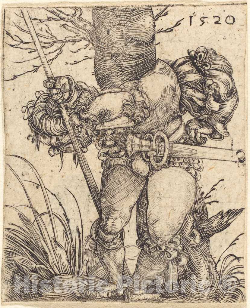 Art Print : Barthel Beham, Foot-Soldier in Front of a Tree, 1520 - Vintage Wall Art