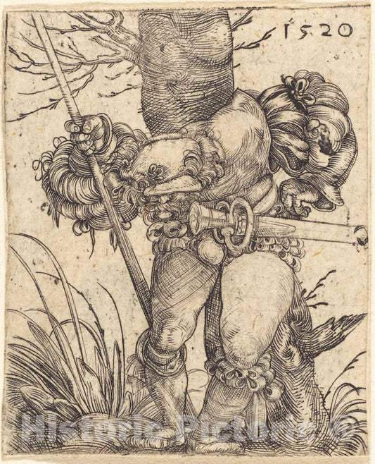 Art Print : Barthel Beham, Foot-Soldier in Front of a Tree, 1520 - Vintage Wall Art