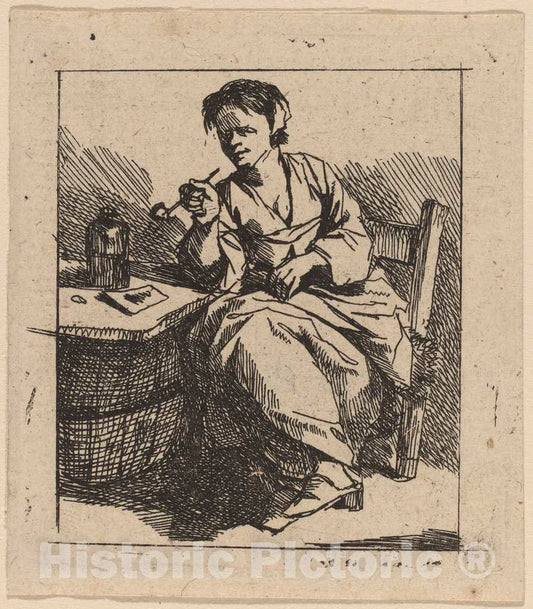 Art Print : Cornelis Bega, A Woman Smoking - Vintage Wall Art