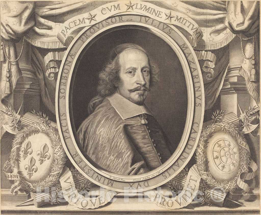 Art Print : Nanteuil After Mignard I, Cardinal Jules Mazarin, 1660 - Vintage Wall Art