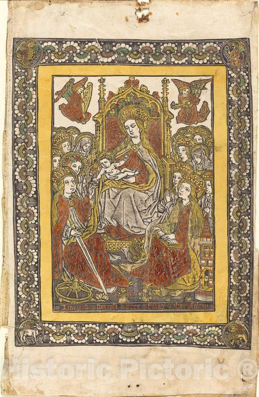 Art Print : The Madonna Enthroned with Eighteen Holy Women, c.1485 - Vintage Wall Art