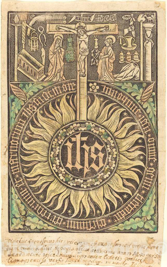 Art Print : The Sacred Monograph with The Crucifixion and Passion Symbols [Recto], in or After 1470 - Vintage Wall Art