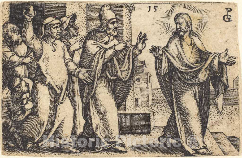 Art Print : Georg Pencz, The Pharisees Wish to Stone Christ - Vintage Wall Art