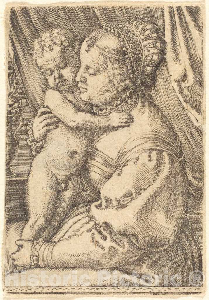 Art Print : Barthel Beham, Madonna with Flower Vase - Vintage Wall Art