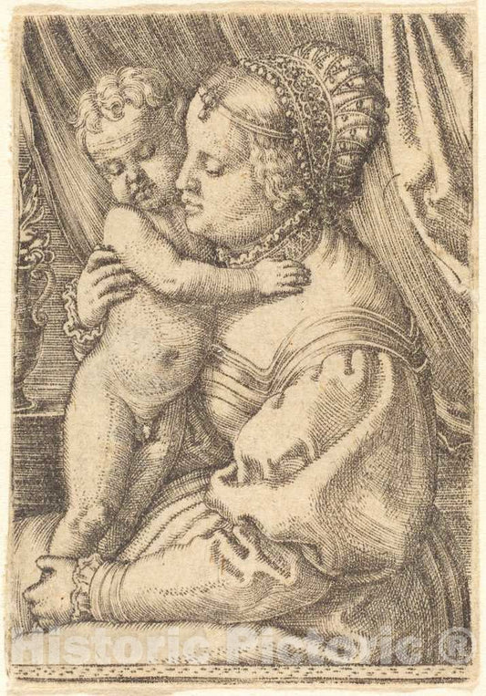 Art Print : Barthel Beham, Madonna with Flower Vase - Vintage Wall Art