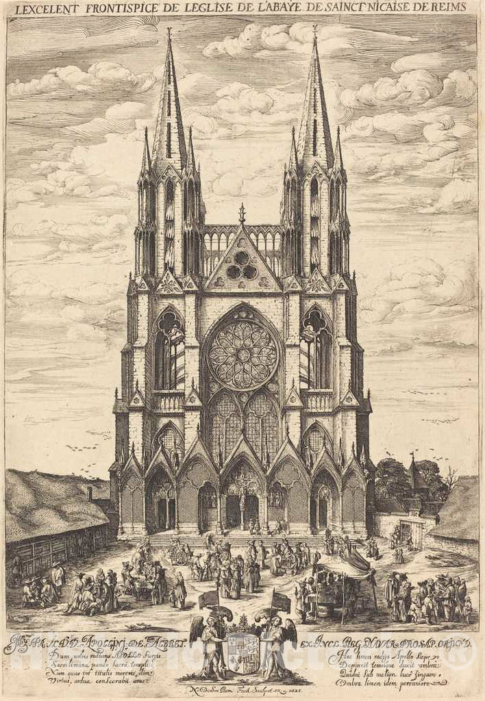 Art Print : Nicolas de Son, La Facade de l'abbaye de S. Nicaise de Reims, 1625 - Vintage Wall Art