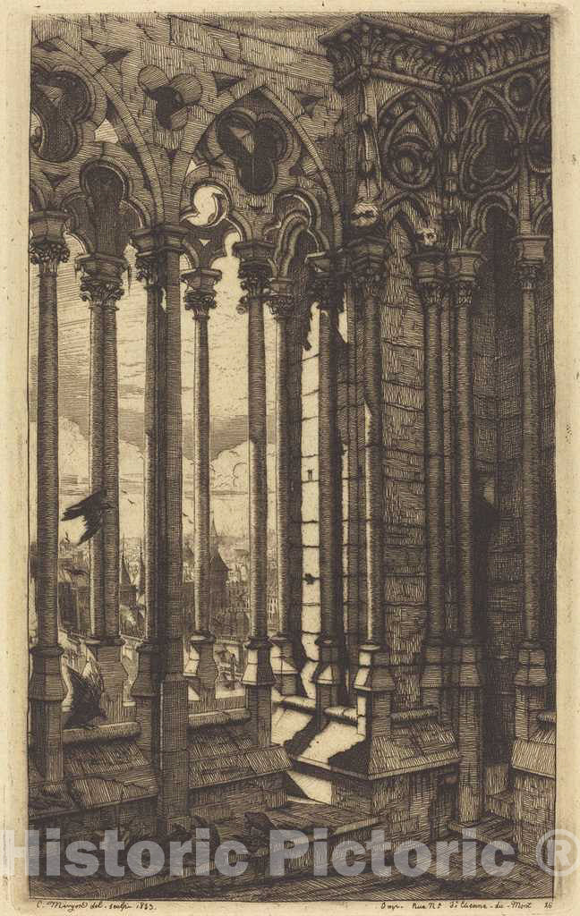 Art Print : Charles Meryon, La galerie Notre-Dame, Paris (The Gallery of Notre Dame, Paris), 1853 - Vintage Wall Art