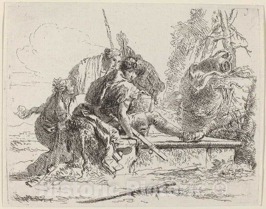 Art Print : Giovanni Battista Tiepolo, Soldier Seated on a Tomb with Surrounding Figures, 1785 - Vintage Wall Art