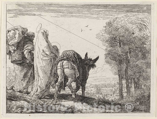 Art Print : Giovanni Domenico Tiepolo, The Flight with The Holy Family at The Left, 1753 - Vintage Wall Art
