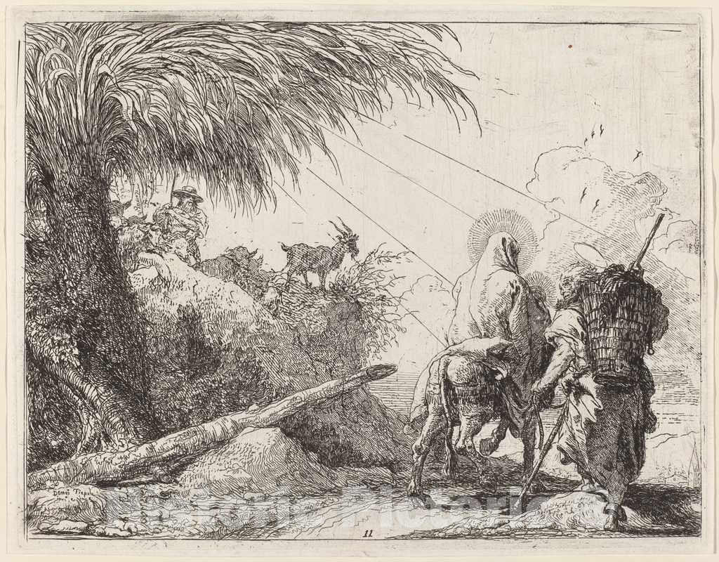 Art Print : Giovanni Domenico Tiepolo, The Flight, Holy Family at The Right, Joseph Looking to The Left, 1753 - Vintage Wall Art