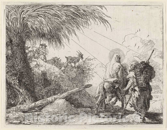 Art Print : Giovanni Domenico Tiepolo, The Flight, Holy Family at The Right, Joseph Looking to The Left, 1753 - Vintage Wall Art