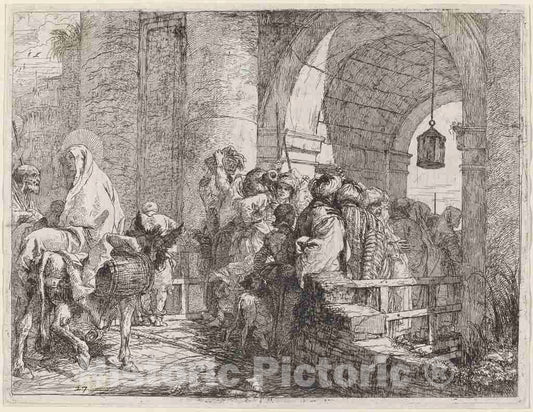 Art Print : Giovanni Domenico Tiepolo, The Holy Family Arriving at a City Gate, 1753 - Vintage Wall Art