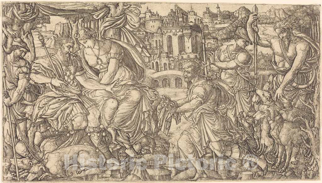 Art Print : Jean Duvet, A King and Diana Receiving Huntsmen, c.1551 - Vintage Wall Art