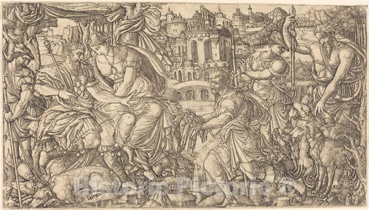 Art Print : Jean Duvet, A King and Diana Receiving Huntsmen, c.1551 - Vintage Wall Art