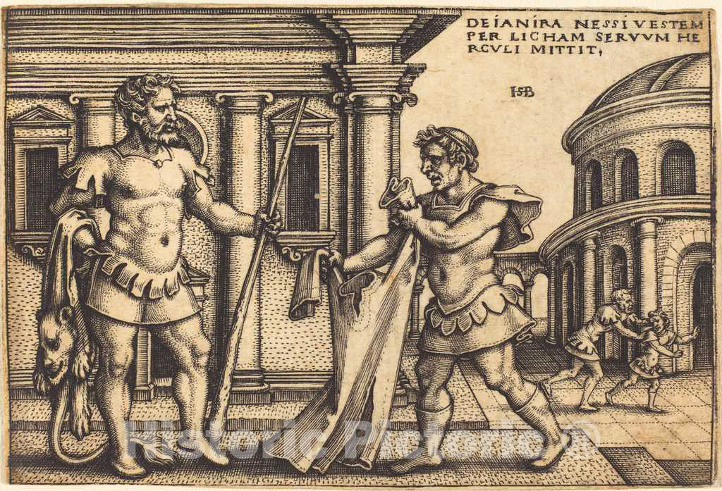 Art Print : Sebald Beham, Lycus Bringing The Garment of Nessus to Hercules, c.1545 - Vintage Wall Art