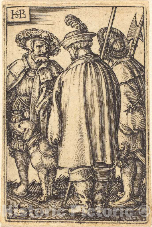 Art Print : Sebald Beham, Three Soldiers and a Dog - Vintage Wall Art