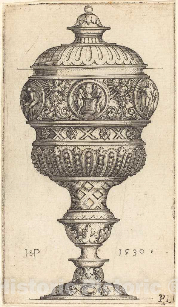 Art Print : Sebald Beham, Double Goblet with Round Medallions, 1530 - Vintage Wall Art