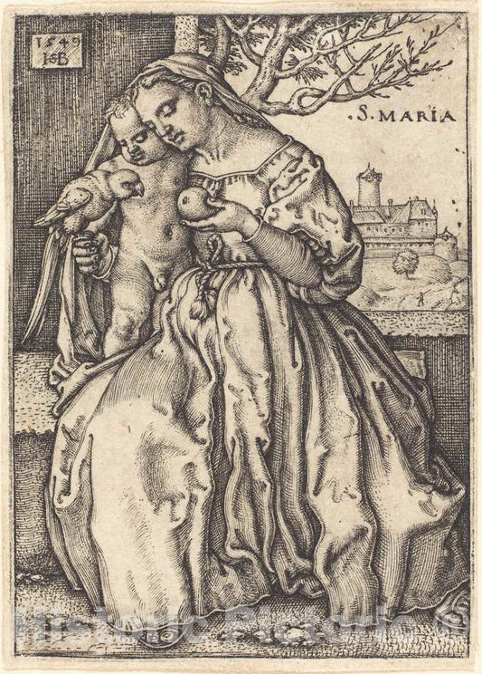 Art Print : Sebald Beham, The Virgin and Child with The Parrot, 1549 - Vintage Wall Art