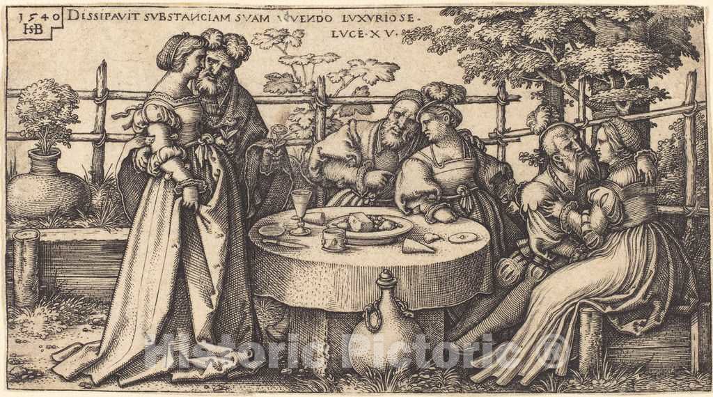 Art Print : Sebald Beham, The Prodigal Son Wasting His Fortune - Vintage Wall Art