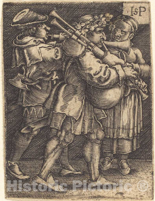 Art Print : Sebald Beham, Two Street Players and a Girl - Vintage Wall Art